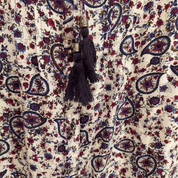Daniel Rain Blouse womens 1x Peasant roll tab floral tie tassels silver buttons - Picture 5 of 15